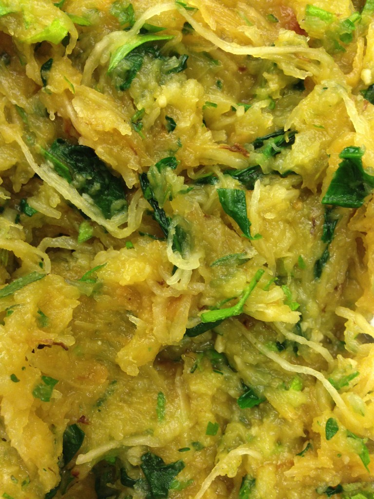 Spaghetti squash with herbs and spinach